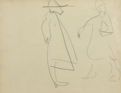 null Albert MARQUET (1875 -1947) - Deux personnages au chapeau - Dessin au crayon...