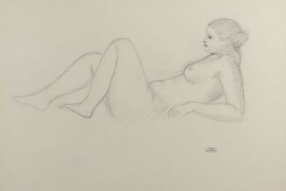 null André DERAIN (1880 - 1954) - Femme nue allongée - Dessin au crayon noir et à...