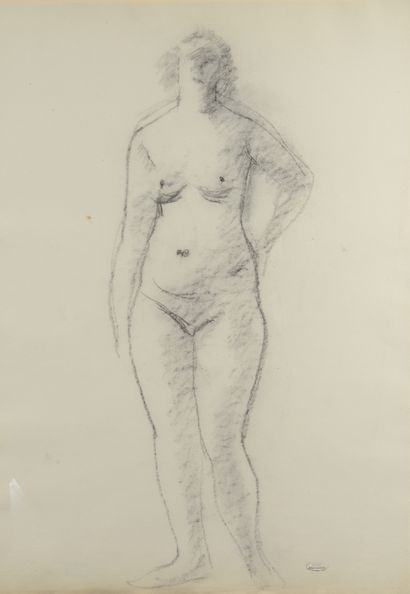 null André DERAIN (1880 - 1954) - Femme nue debout une main sur la hanche - Dessin...