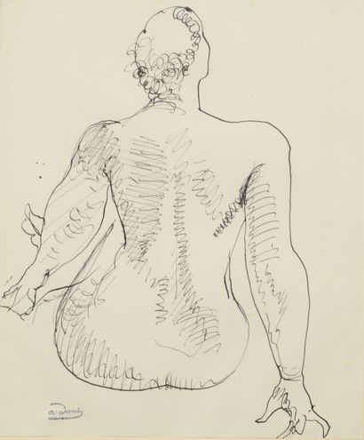 null André DERAIN (1880 - 1954) - Modèle nu assis de dos - Dessin à l encre, porte...