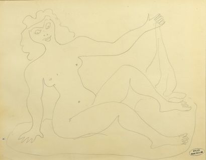 null André DERAIN (1880 - 1954) - Nu assis - Deux dessins au crayon noir, portent...