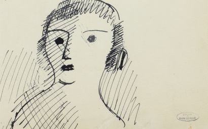 null André DERAIN (1880 - 1954) - Etudes de visage - Deux dessins à l encre, un porte...