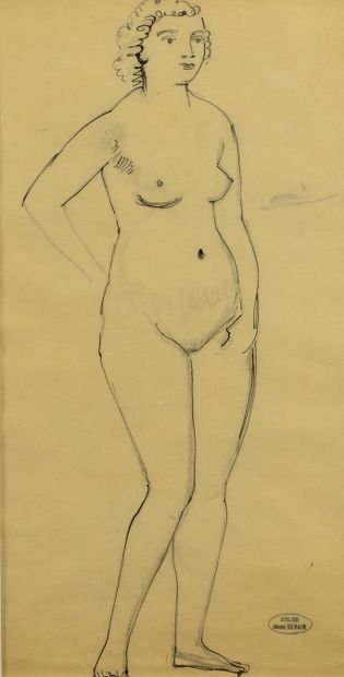 null André DERAIN (1880 - 1954) - Nu debout - Trois dessins au crayon noir deux sur...