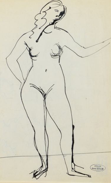 null André DERAIN (1880 - 1954) - Nu debout de face - Nu de profil - Deux dessins...