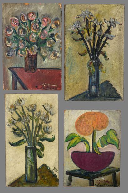 null Paul GUILLAUME (1891 - 1934) - Bouquet de fleurs - Nature morte - Neuf huiles...