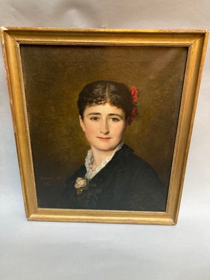 null HST Portrait of a woman with a rose signed lower left Brunel 1882 53X44 

Lot...