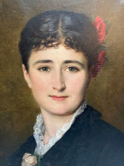 null HST Portrait de femme à la rose portant signature en bas à gauche Brunel 1882...