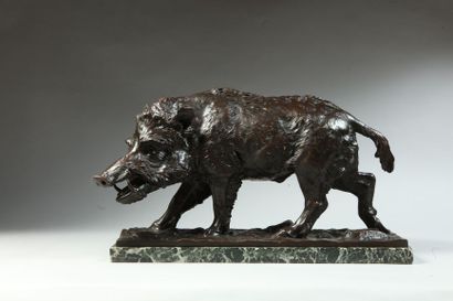 null Fritz DILLER (1876-1946). Wild boar. Bronze with brown patina signed in hollow...