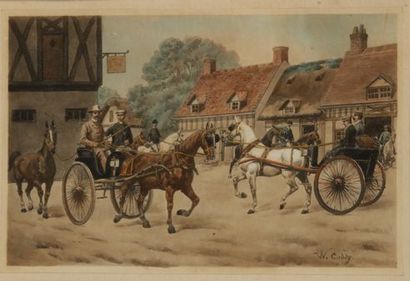 null W. CODDY (Charles de Condamy). The carriages. Framed color engraving. Size :...