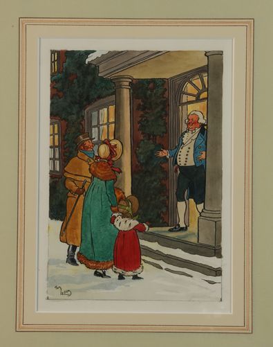 null Harry ELIOTT (1882-1959). The invitation on a snowy evening. Watercolour on...