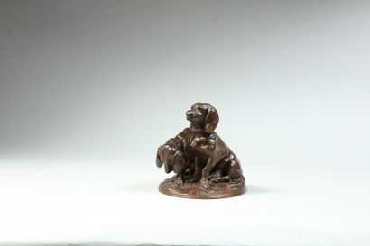 null Emmanuel FREMIET (1824-1920). Les bassets Ravageot et Ravageol. Bronze à patine...