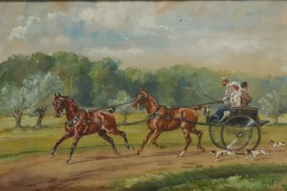 null Baron Karl REILLE (1886-1974/75). La calèche à deux chevaux. Aquarelle sur papier...