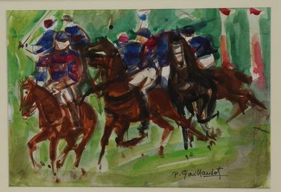 null Pierre GAILLARDOT (1910-2002). The polo game. Watercolour on paper signed on...