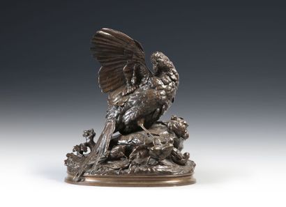 null Alphonse Alexandre ARSON (1822-1895). Pheasant hen, pheasants and lizard. Bronze...