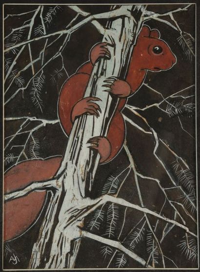 null Jacques NAM (1881-1974). Hip Squirrel. Mixed media on paper, framed. Monogrammed...