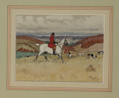 null Harry ELIOTT (1882-1959). Driver and his dogs. Watercolour on paper signed on...