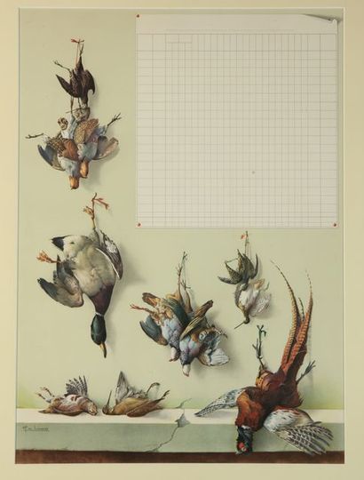 null Henri de LINARES. Virgin hunting picture illustrated with hunting birds, partridges,...