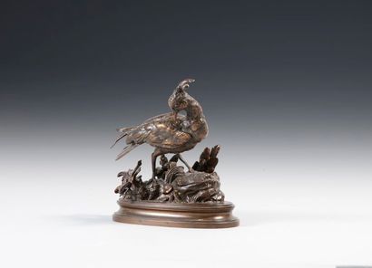 null Henri Emile TRODOUX (1815-1881). Lapwing and the frog. Bronze with a light-brown...