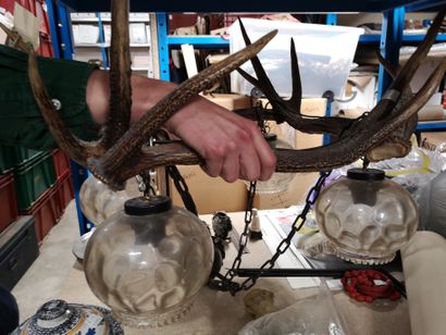 Deer antler chandelier with four lights and...
