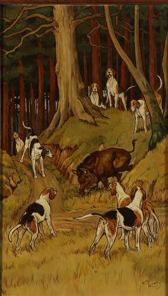 null Harry ELIOTT (1882-1959). Deer hunting. The beating of the water / Wild boar...