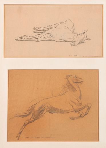 null Auguste ROUBILLE (1872-1955). Study of horses. Pencil on paper signed lower...