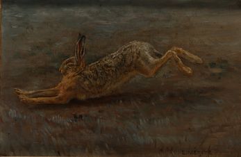 null Edouard MERITE (1867-1941). Hare running. Very nice oil on canvas signed in...