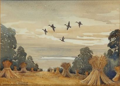 VAL BENNETT (1923-2013). Flight of Ducks...