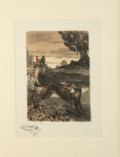 null Paul JOUVE (1878-1973). La chasse au lièvre et La chasse au renard. Lithographies...