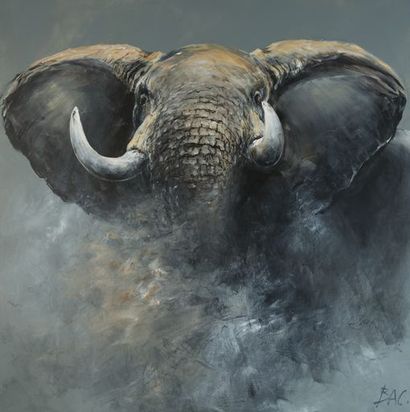 null Patrice BAC (1946). Elephant. Oil on canvas signed lower right. Size : 100 x...