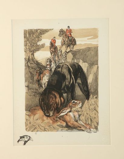 null Paul JOUVE (1878-1973). La chasse au lièvre et La chasse au renard. Lithographies...