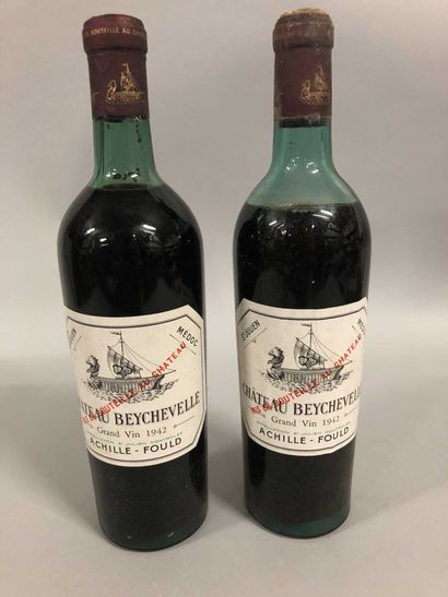 null 2 bottles Château BEYCHEVELLE, 4° cru Saint-Julien 1942 (elt, 1 LB, 1 MB)