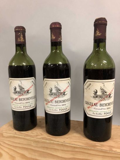 null 3 bottles Château BEYCHEVELLE, 4° cru Saint-Julien 1954 (es, elt, V)