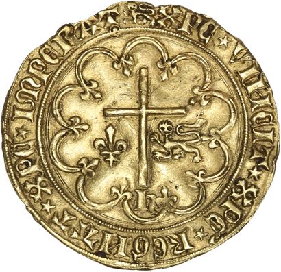 null HENRI VI (1422-1453)
Salut d'or. Rouen. 3,45 g.
D. 443A.
Tranche irrégulière....