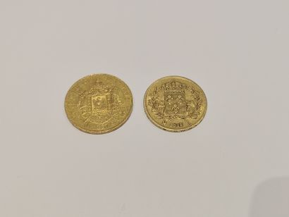 null 
Lot de 2 pièces en or comprenant :

Pièce de 50 Francs or datée 1857

Pièce...