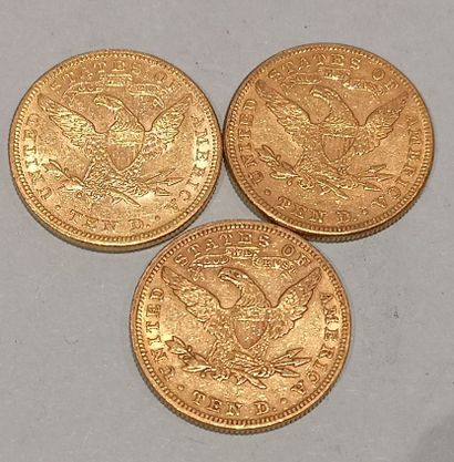 null 
3 pièces de 10 Dollars or datées 1895 x2 et 1897 

Usures





Frais 17 % HT...