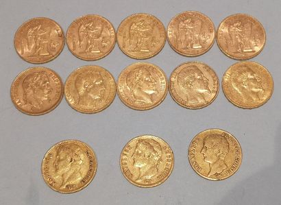 null 
13 pièces de 20 Francs or Génie Dupré, Napoléon Ier et Napoléon III

Usures





Frais...