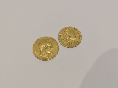 null 
Lot de 2 pièces en or comprenant :

Pièce de 50 Francs or datée 1857

Pièce...