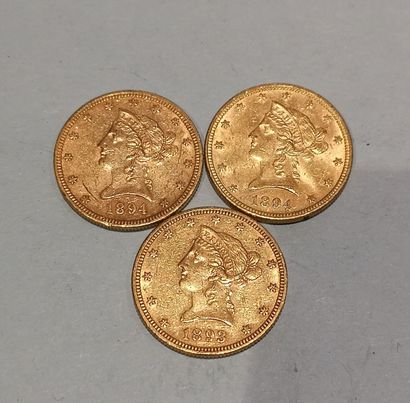 null 
3 pièces de 10 Dollars or datées 1893 et 1894 x2 

usures





Frais 17 % HT...