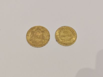 null 
Lot de 2 pièces en or comprenant :
Pièce de 50 Francs or datée 1857
Pièce de...