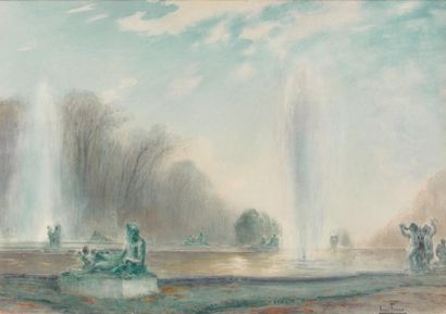 Henri FOREAU (Paris 1866 - 1938) Parterre d'eau à Versailles Aquarelle sur traits...