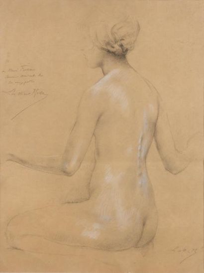 Luc Olivier MERSON (Paris 1846 - 1920) Etude de nu pour une chanteuse Crayon noir...