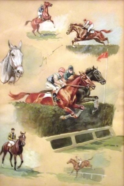 J. RIVET (XXème) Les chevaux et les courses Paire d'aquarelles gouachées sur papier...