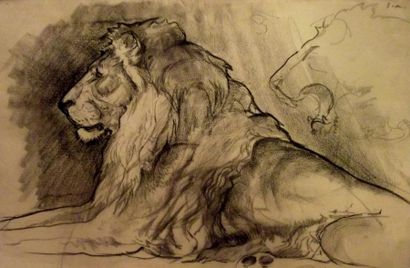 Marie-Paulette LAGOSSE (Att. à) Etudes de lion Deux dessins au fusain et à la sanguine...