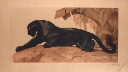 Jacques CARTIER Panthère noire Rare et grande lithographie en couleurs signée en...