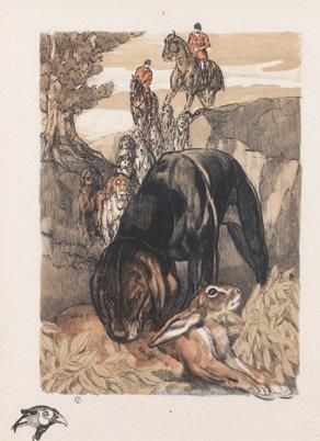 Paul JOUVE (1878 - 1973) La chasse au renard Lithographie originale en couleur sur...