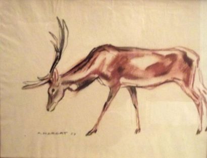 André MARGAT (1903 - 1999) Le cerf Fusain sur papier signé et daté 27 en bas à gauche...