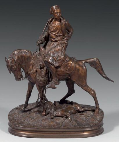 Pierre Jules MENE (1810 - 1879) Chasseur africain (modèle n° 2) Bronze à patine brune...