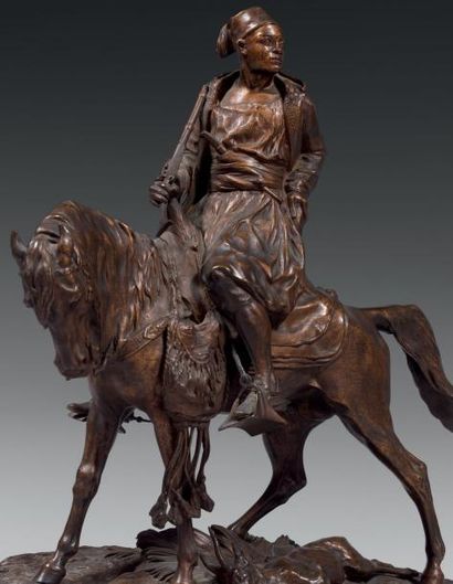Pierre Jules MENE (1810 - 1879) Chasseur africain (modèle n° 2) Bronze à patine brune...