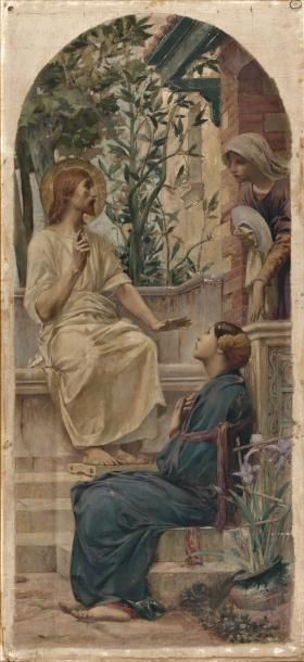 Luc Olivier MERSON (1846-1920) Le Christ devant Marthe et Marie - 1890 Huile sur...