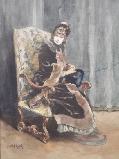 Gérald LAFFITE (XIXème-XXème siècle) Elégante assise Aquarelle, signée en bas à gauche...